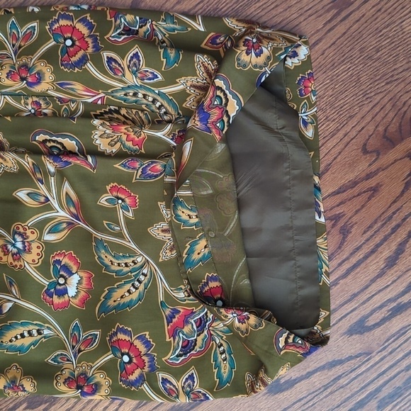 Vtg Cottagecore rayon long sleeve olive green Office Siren Floral dress Sz 6 - Picture 9 of 12